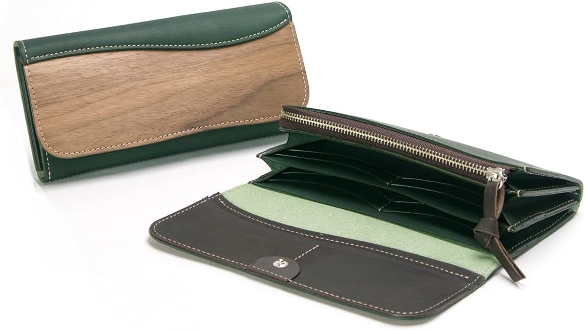 美品✨VARCO REAL WOOD ロングウォレット 長札入れ グリーン VARCO REAL WOOD ICHI ロングウォレット 長財布 レディース